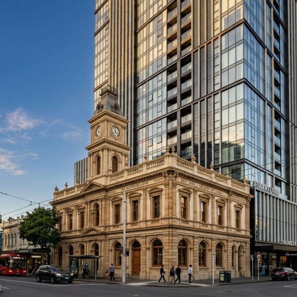 Student accommodation Auckland tower at 256 Queen Street with heritage building