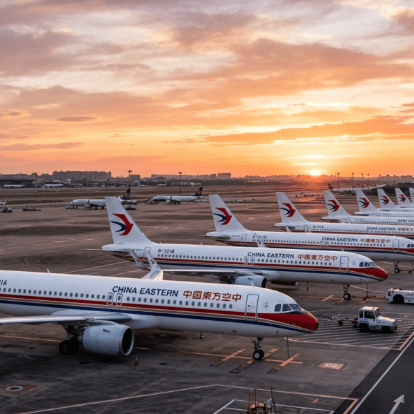 China Eastern Airbus order fleet of A320neo aircraft at sunset