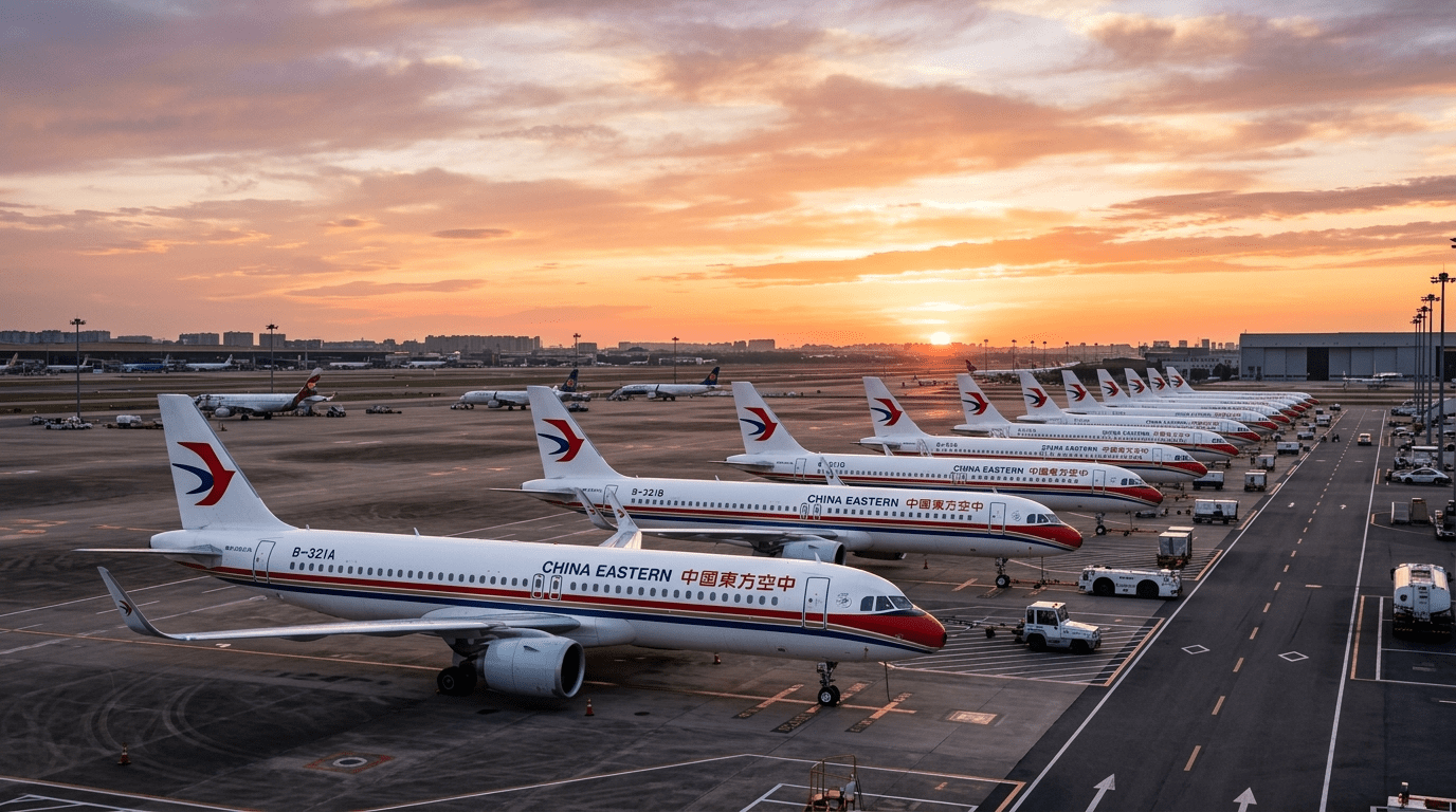 China Eastern Airbus order fleet of A320neo aircraft at sunset
